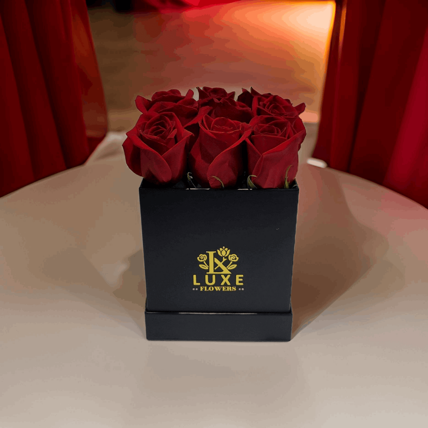 Urban Bloom - Red Roses are decorated in Small Square box - Fresh Roses - Luxe Flowers