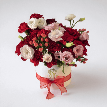 Velvet Bloom- Medium Round - Fresh Mix Red & Blush - Flowers Last Ten Days