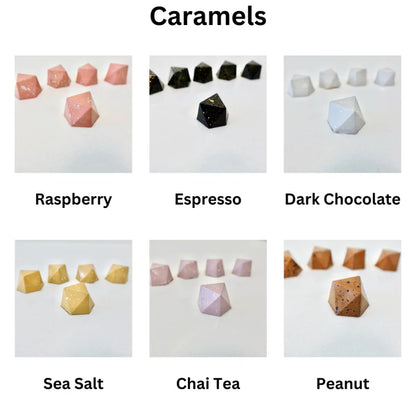 Assorted caramels in different flavors on a white background