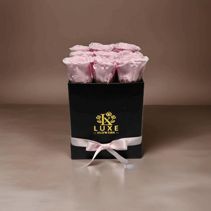 Timeless Treasure - Preserved Roses - Flower Box - Pink Rose in Black Square Box