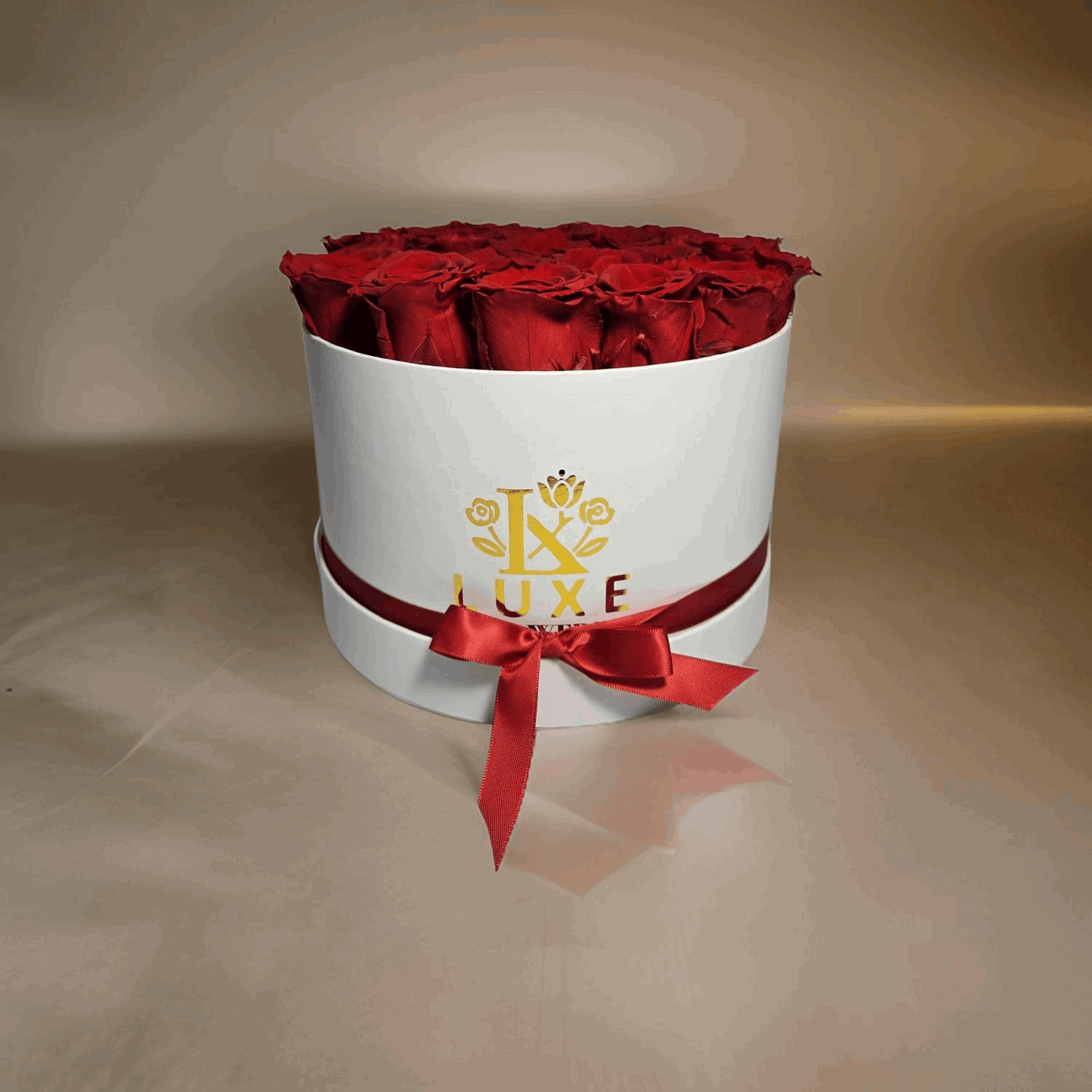Imperial Infinity - Preserved Roses - Red Roses in White Round Box 