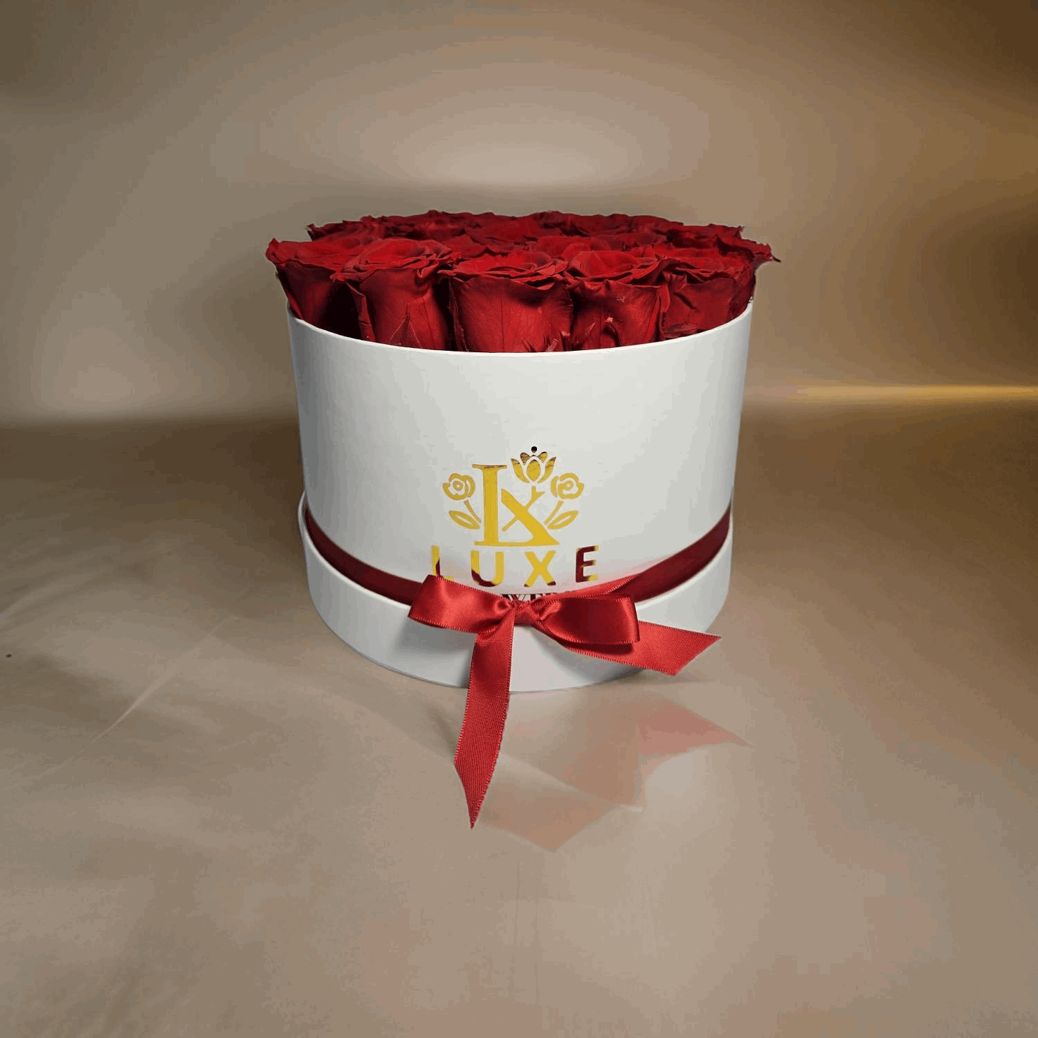 Imperial Infinity - Preserved Roses - Red Roses in White Round Box 