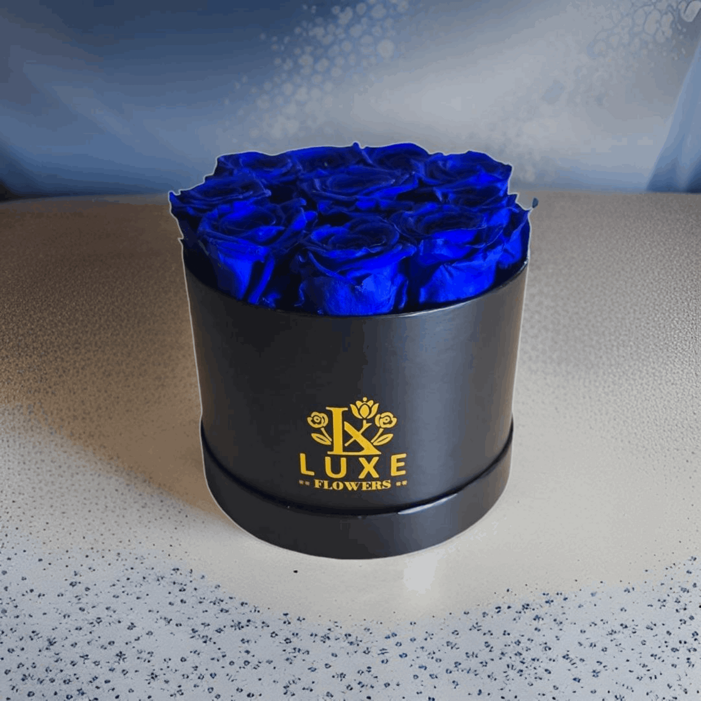 Eternal Elite  - Preserved Roses - Sapphire Rose in Black Round Box - Birthday Gift 