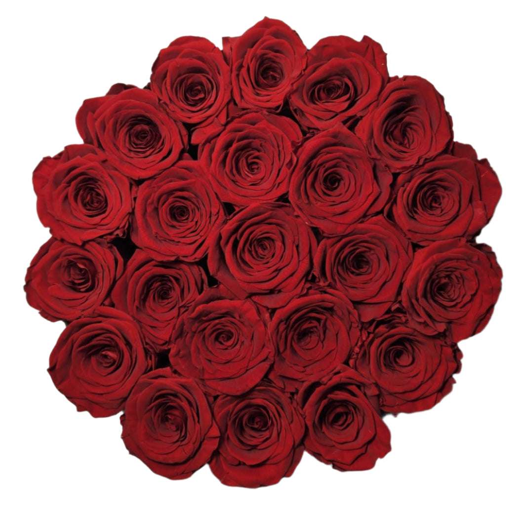 Imperial Infinity - Preserved Roses - Red Rose Top View in Round Box 