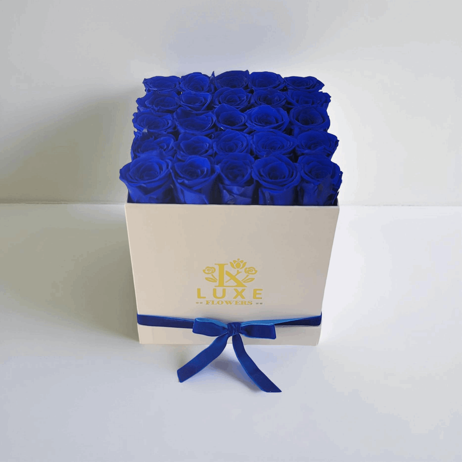 Prestige Promise - Preserved Flowers - Sapphire Roses in White Square Box - Valentine’s Gift