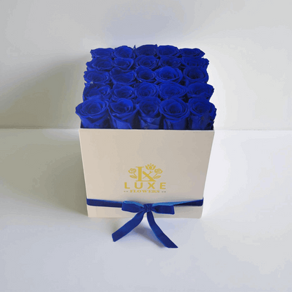 Prestige Promise - Preserved Flowers - Sapphire Roses in White Square Box - Valentine’s Gift