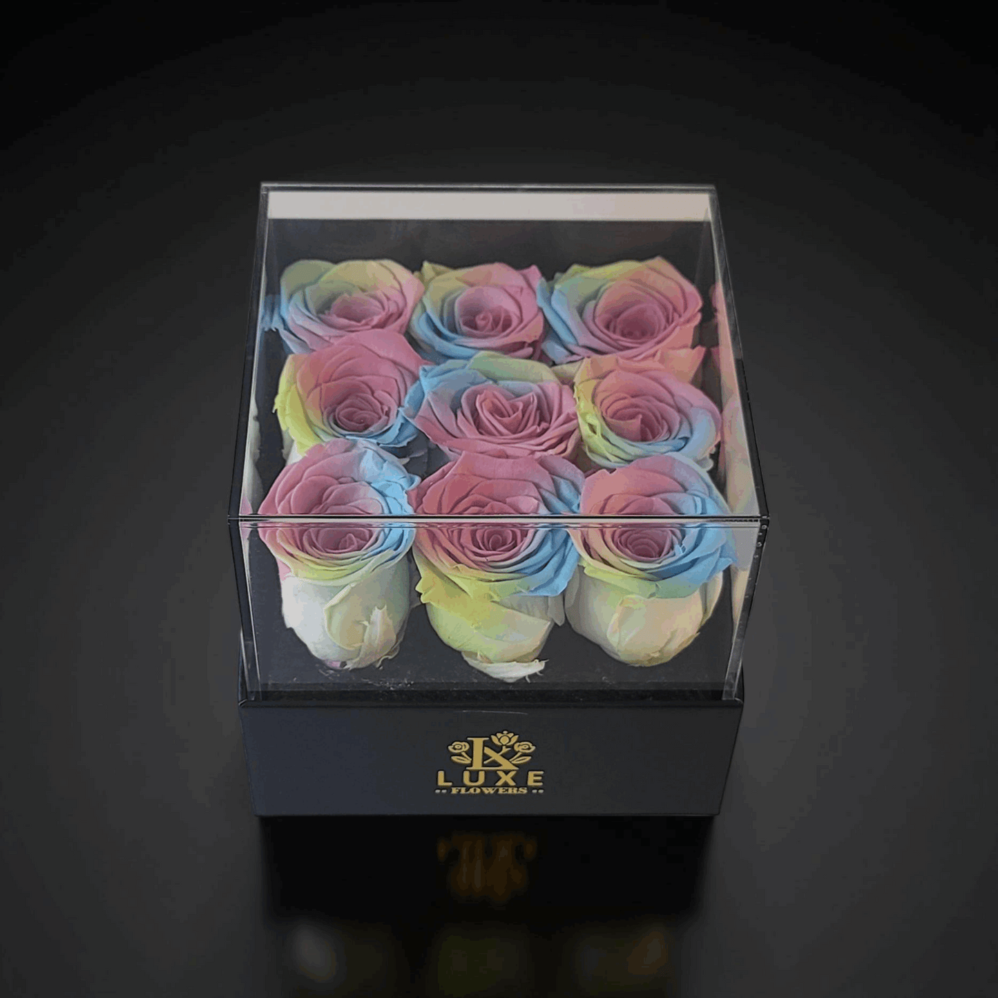 Celestial Crescent  - Rainbow Eternal Roses in Small Acrylic-  Florist near Toronto