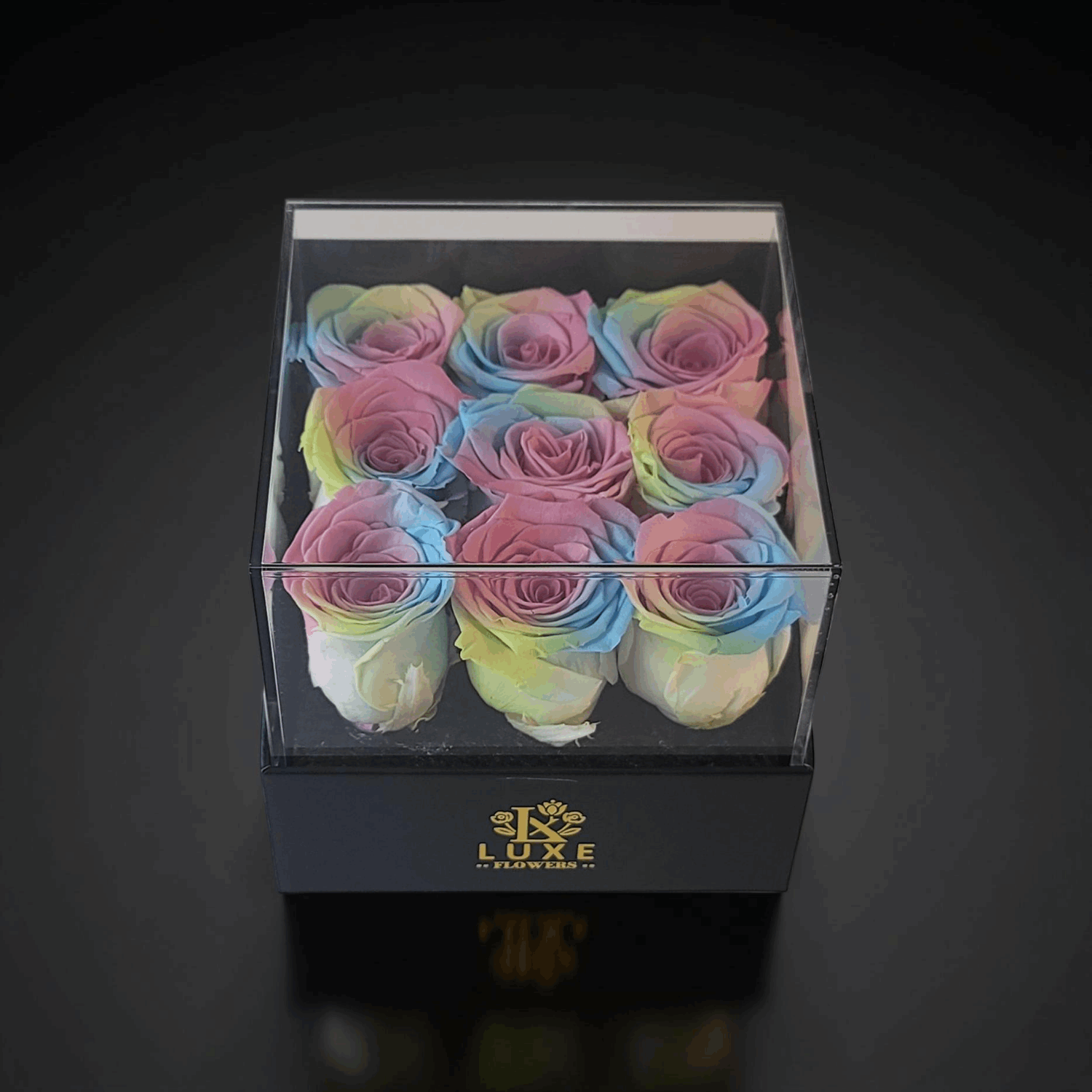 Celestial Crescent  - Rainbow Eternal Roses in Small Acrylic-  Florist near Toronto