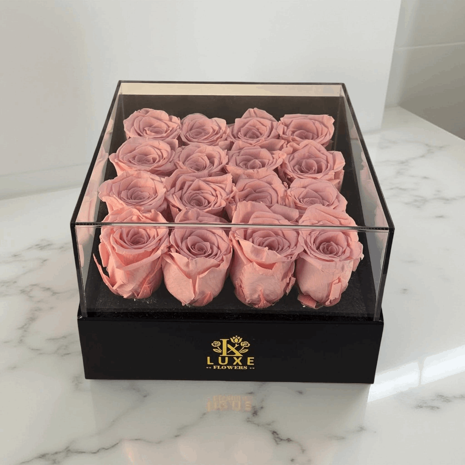 Endless Euphoria - Pink Eternal Roses in Medium Acrylic Box  - Luxe Flowers Ontario