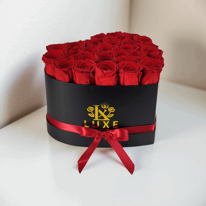 Majestic Mystery - Preserved Roses - Red Roses in Black Heart Box - Valentine’s Gift