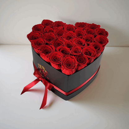 Majestic Mystery - Preserved Roses - Red Roses in Black Heart Box - Valentine’s Gift