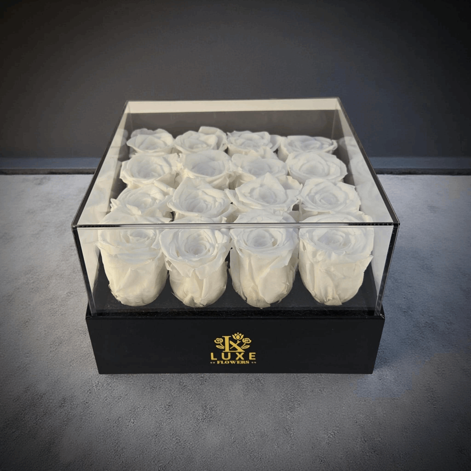 Endless Euphoria - White Eternal Roses in Medium Acrylic Box  - Luxe Flowers Toronto